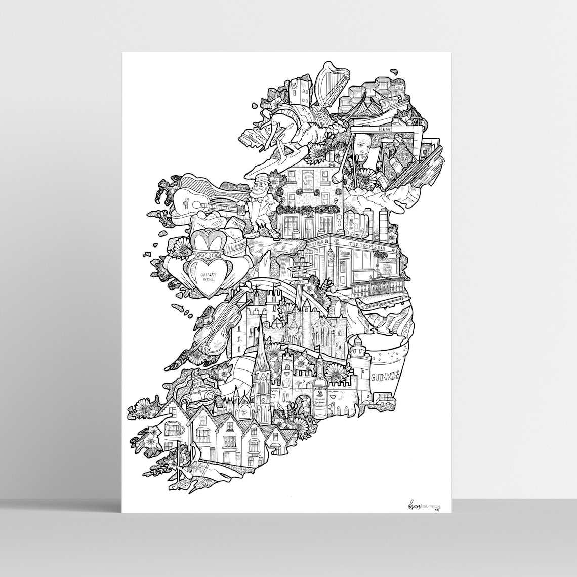 Ireland Map Illustration Art Print Ireland Poster Ireland Etsy