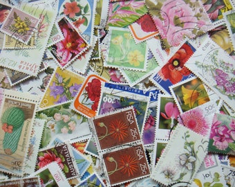 50 Botanical, Flowers, Floral  Vintage Postage Stamps all different off paper, collecting/crafting/scrapbooking/journals/collage/decoupage