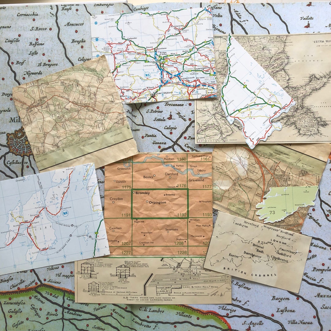 40 Maps/Charts Pictures, Paper Ephemera, Straight Cut Junk Journals ...
