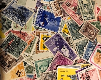 50 Vintage Over-printed Postage Stamps all different off paper for collecting, crafting, Scrapbooking, junk journals, collage