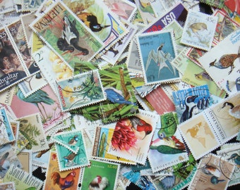 50 Orange Vintage Postage Stamps, Tones, All different world, vintage,  used, postmarked/franked/unfranked off paper, crafts/collage/journals