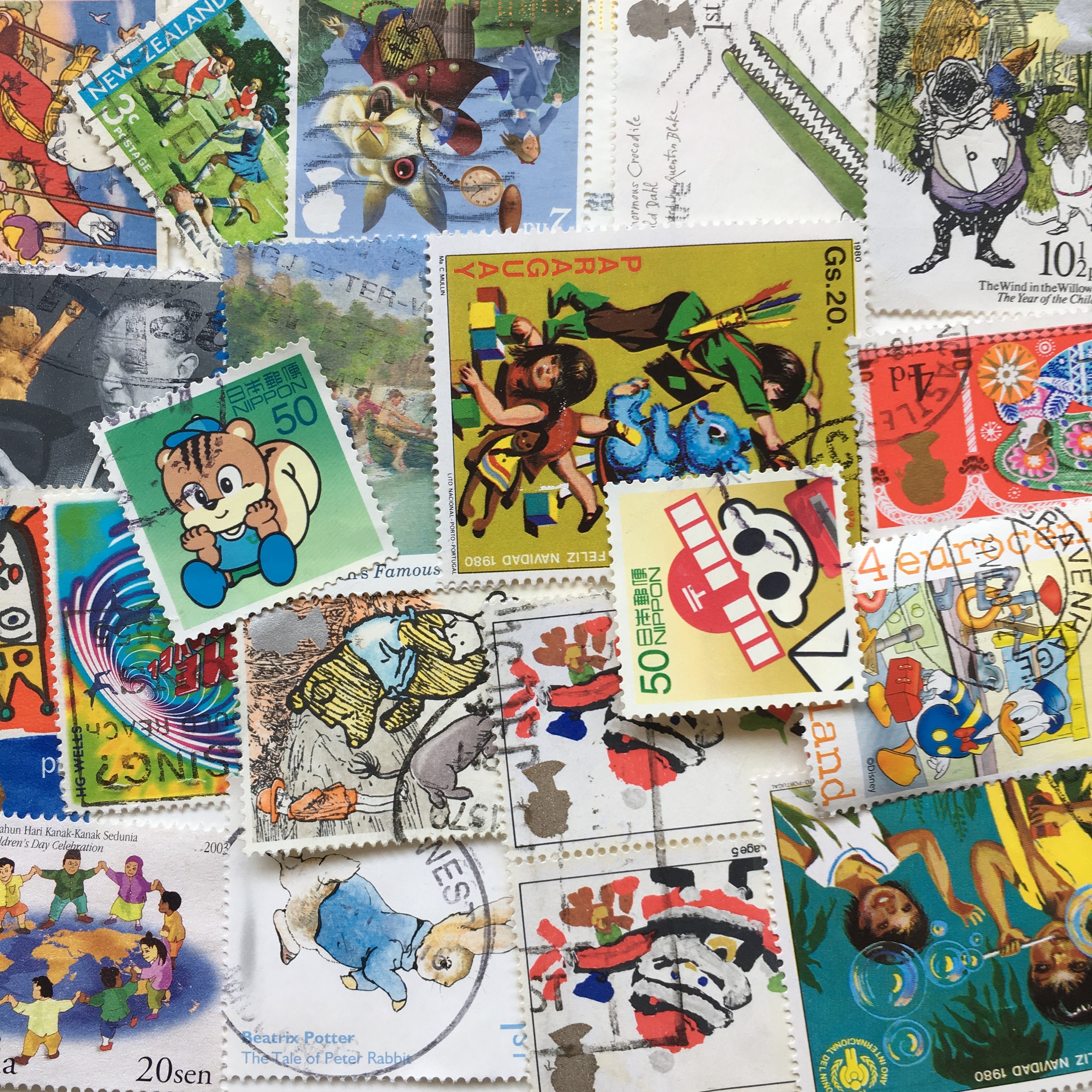 50 Orange Vintage Postage Stamps, Tones, All different world, vintage,  used, postmarked/franked/unfranked off paper, crafts/collage/journals