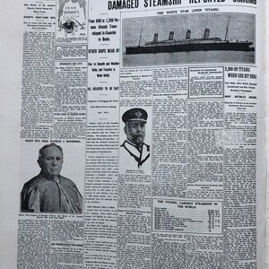 Titanic Newspaper Articles 6 Large Sheets Re-printed Newspapers From ...
