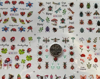 Waterslide Decal Transfers Beetles Bugs Bees Butterflies Insects for Nails/Craft 240