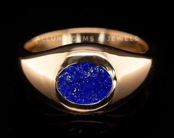 Gold and silver ring women Natural blue lapis lazuli cabochon Armenian jewelry Egyptian style symbol eye and sun Sterling 925 gold plated