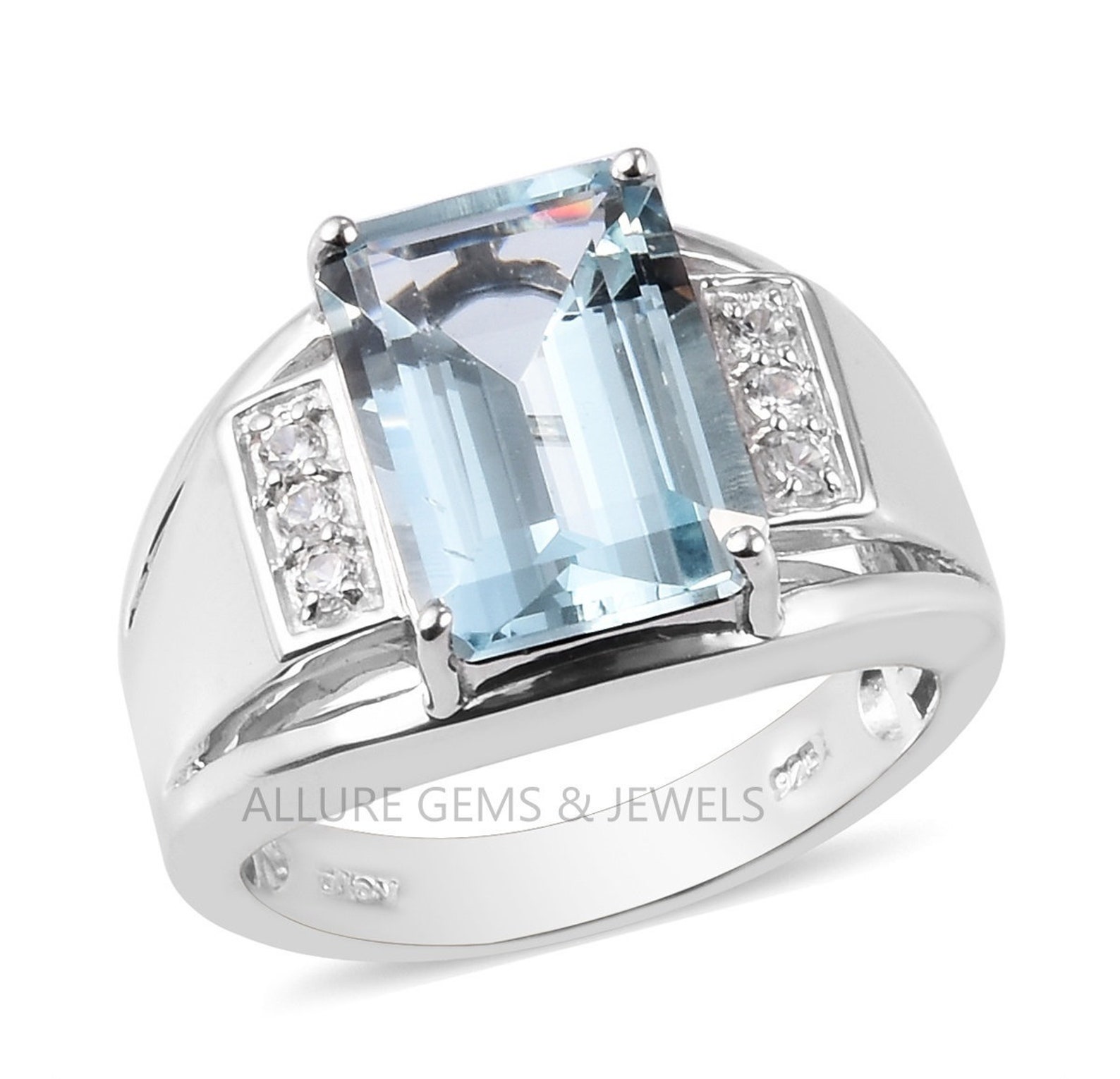 Mens Aquamarine Ring Rectangle Aquamarine ring Gold Raw Etsy