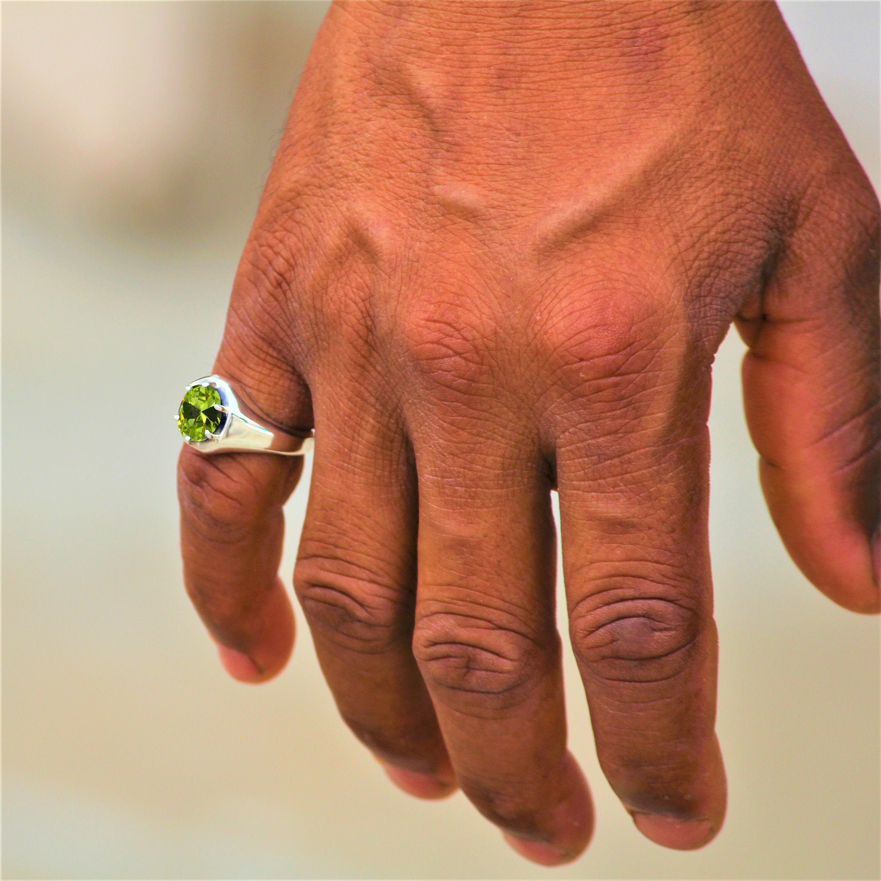 Men Peridot Pinky Ring Mens Ring 925 Sterling Silver Etsy
