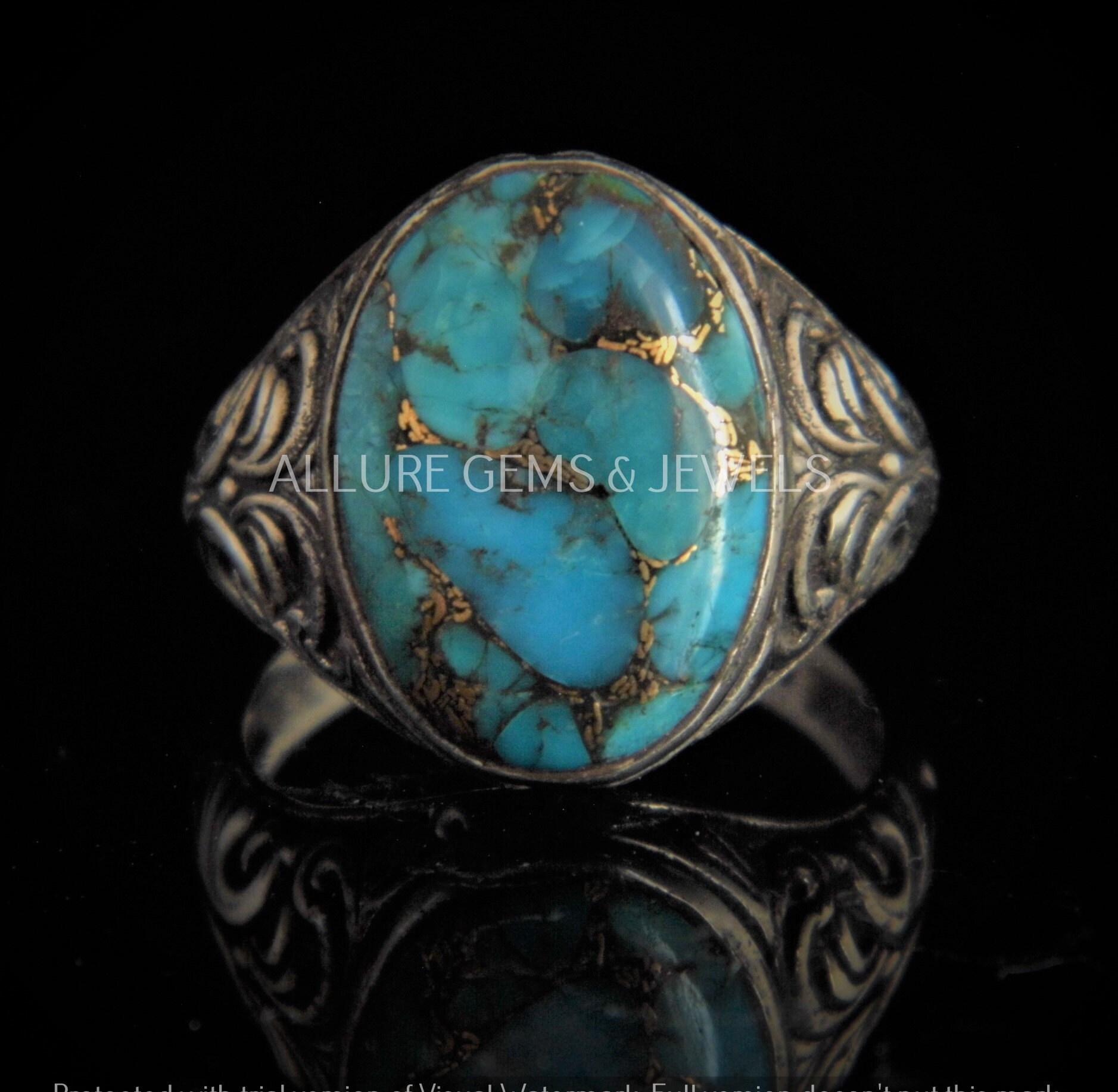 Natural copper Blue Turquoise gemstone 925 Solid sterling Etsy