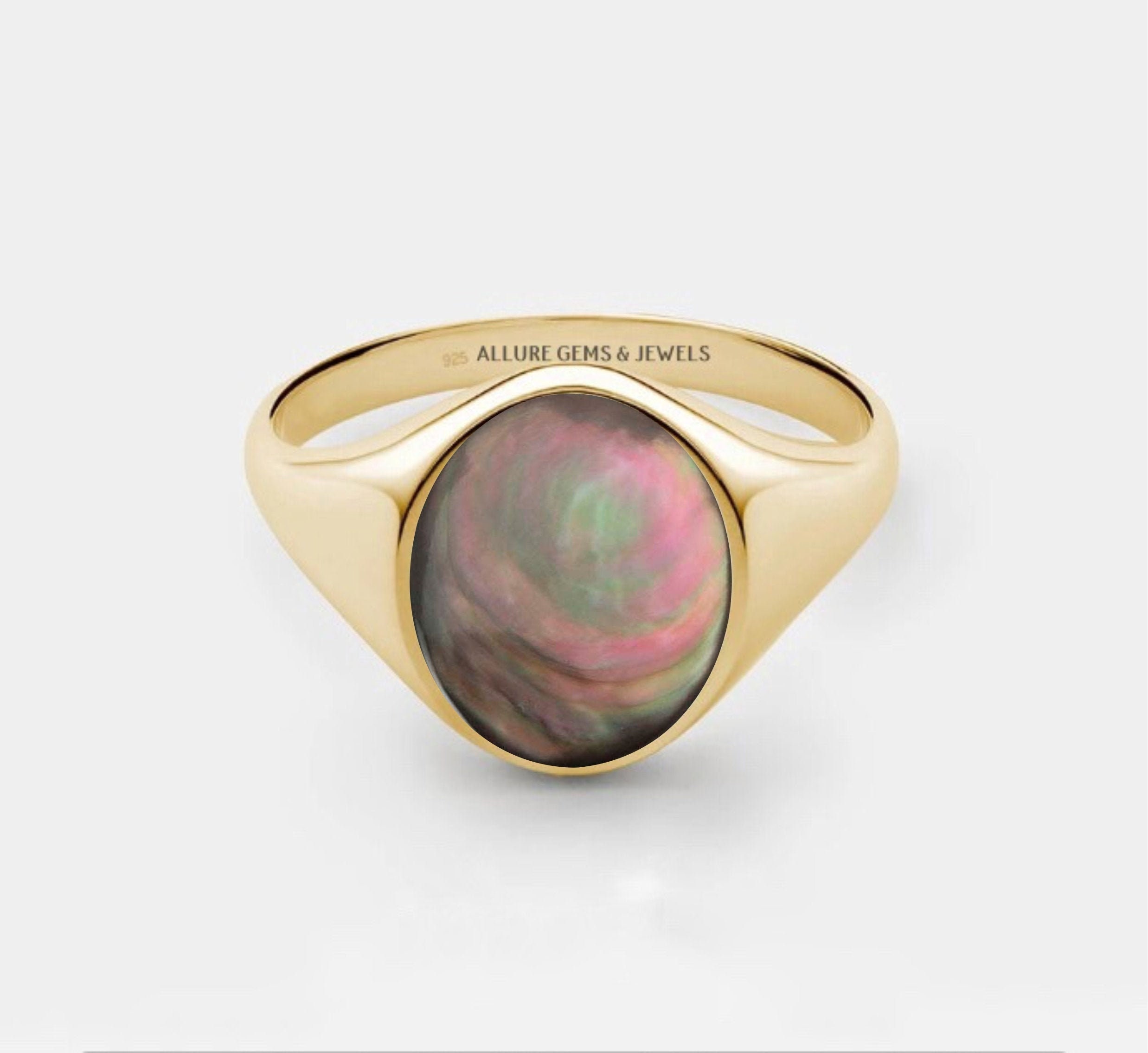 MENS PEARL Ring Mannen Zwarte MOP Ring 925 Sterling Etsy