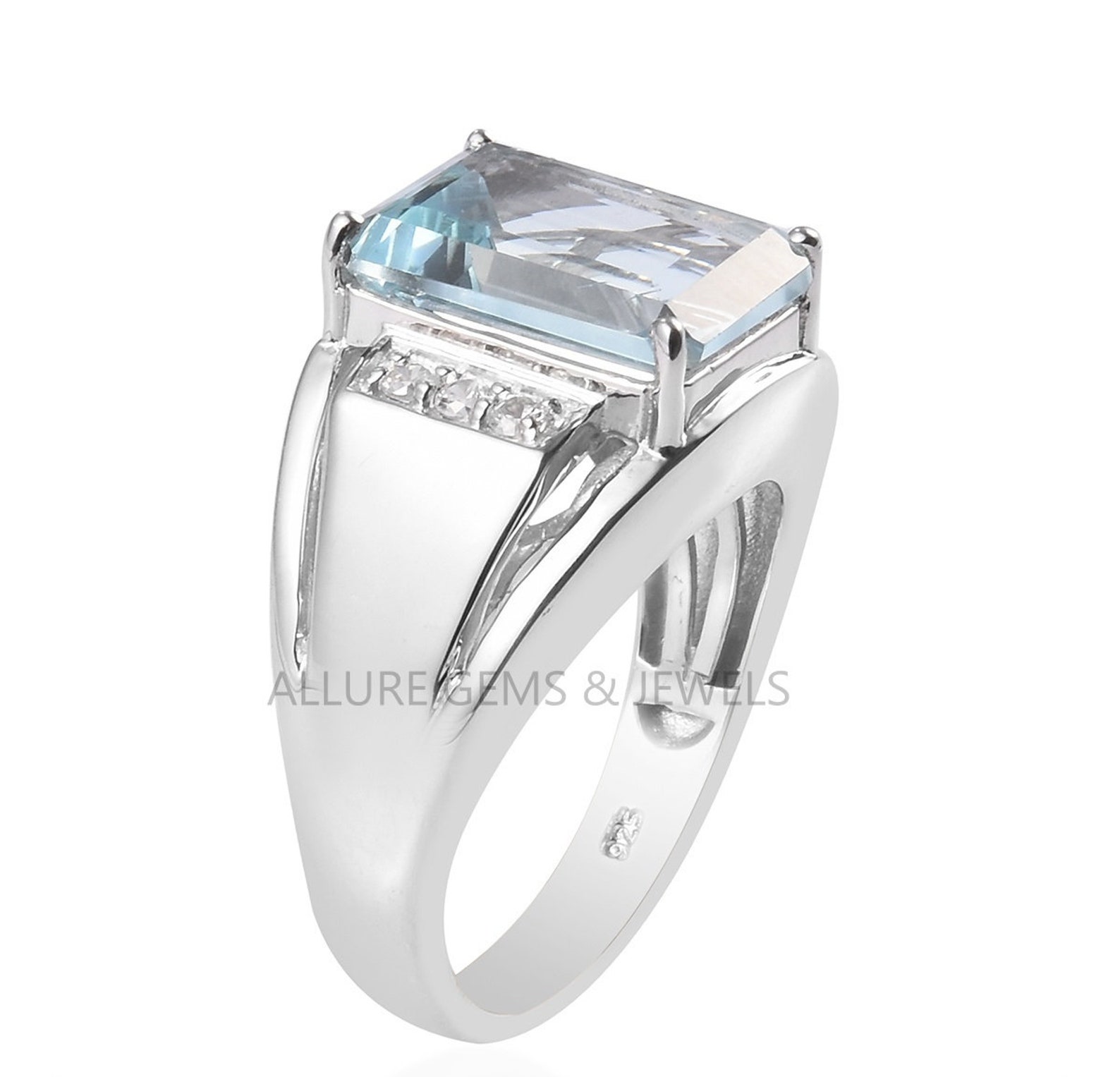 Mens Aquamarine Ring Rectangle Aquamarine ring Gold Raw Etsy