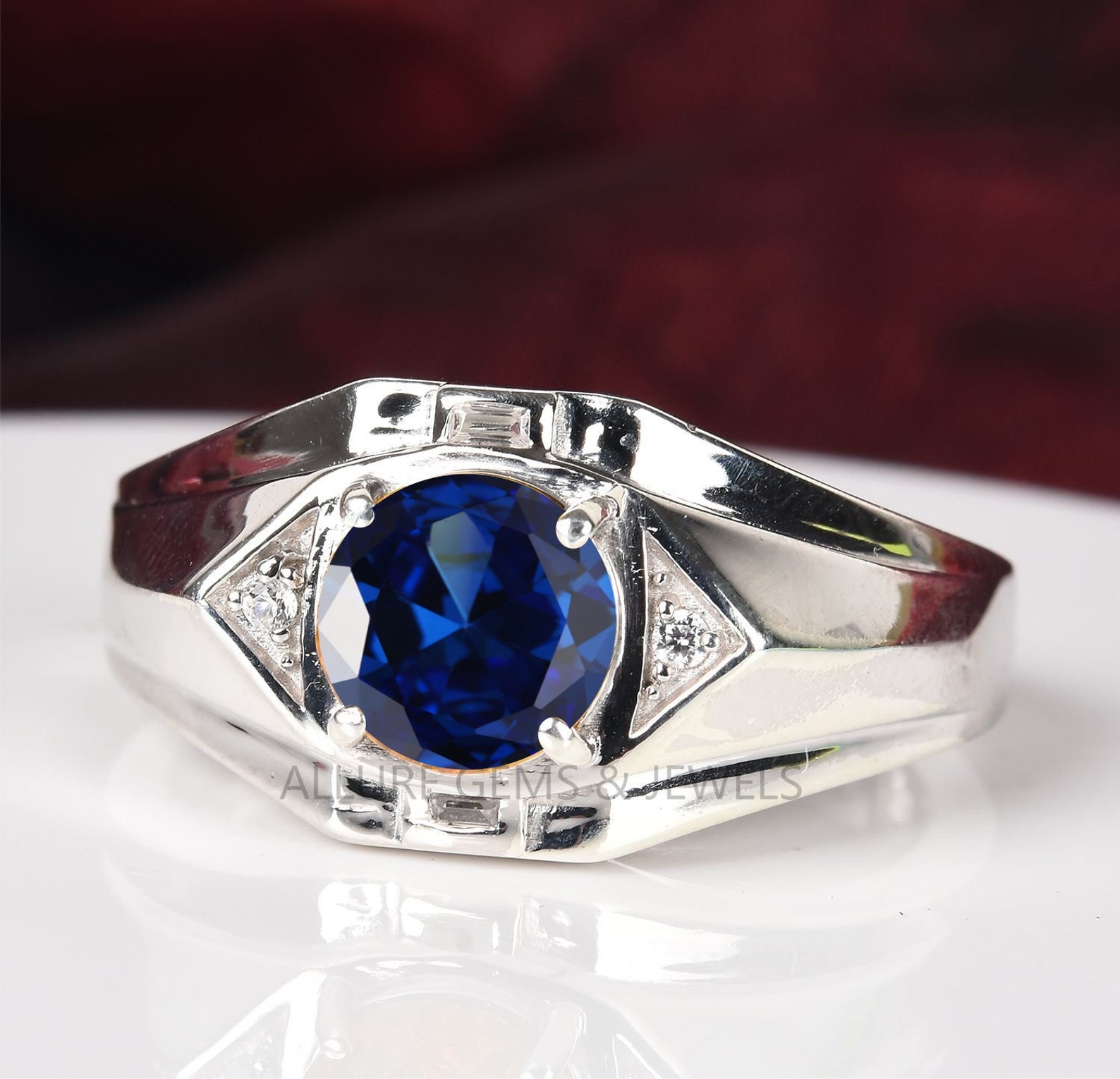 Men Blue Sapphire Ring Blue Sapphire solitaire Ring Signet | Etsy