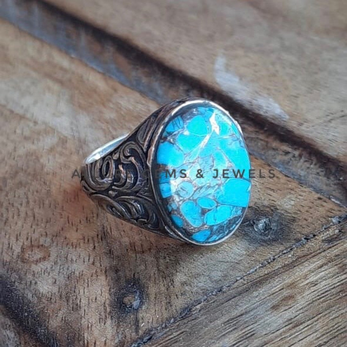 Natural copper Blue Turquoise gemstone 925 Solid sterling Etsy