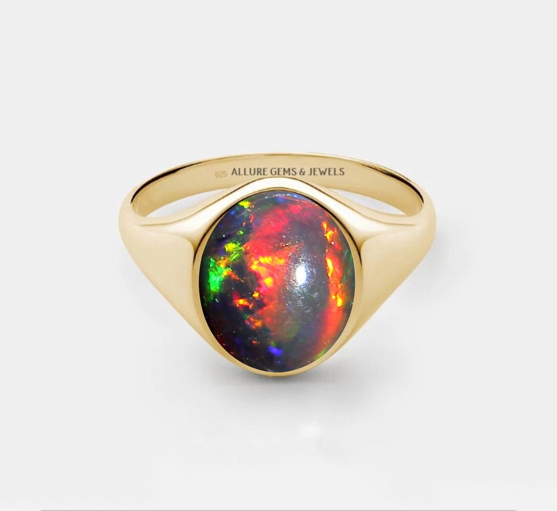 Black Opal Ring Mens Opal Ring Black Gold Opal Ring Black Etsy