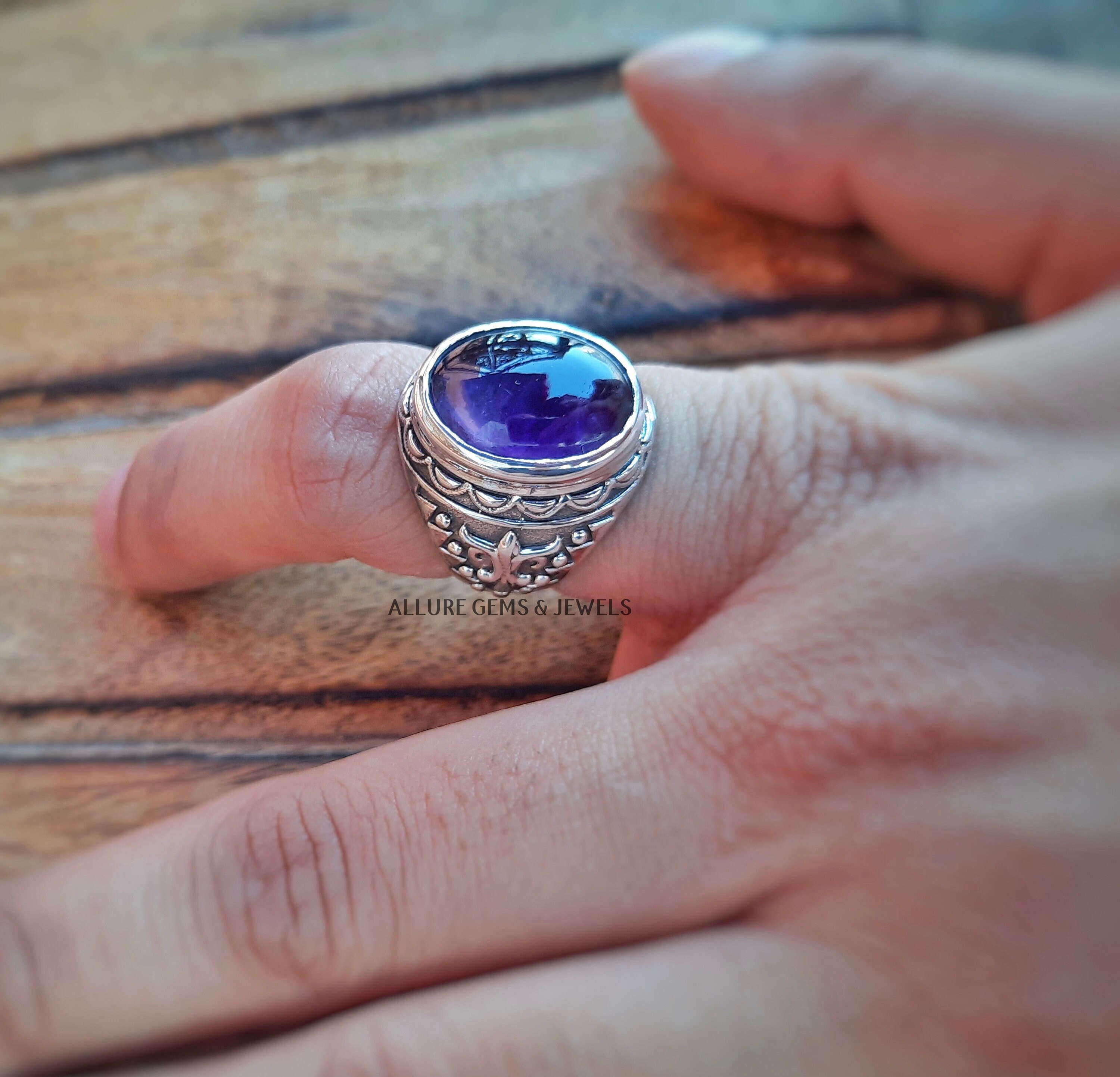 MENS AMETHYST HANDMADE Ring Mens Ring Sterling Silver Etsy