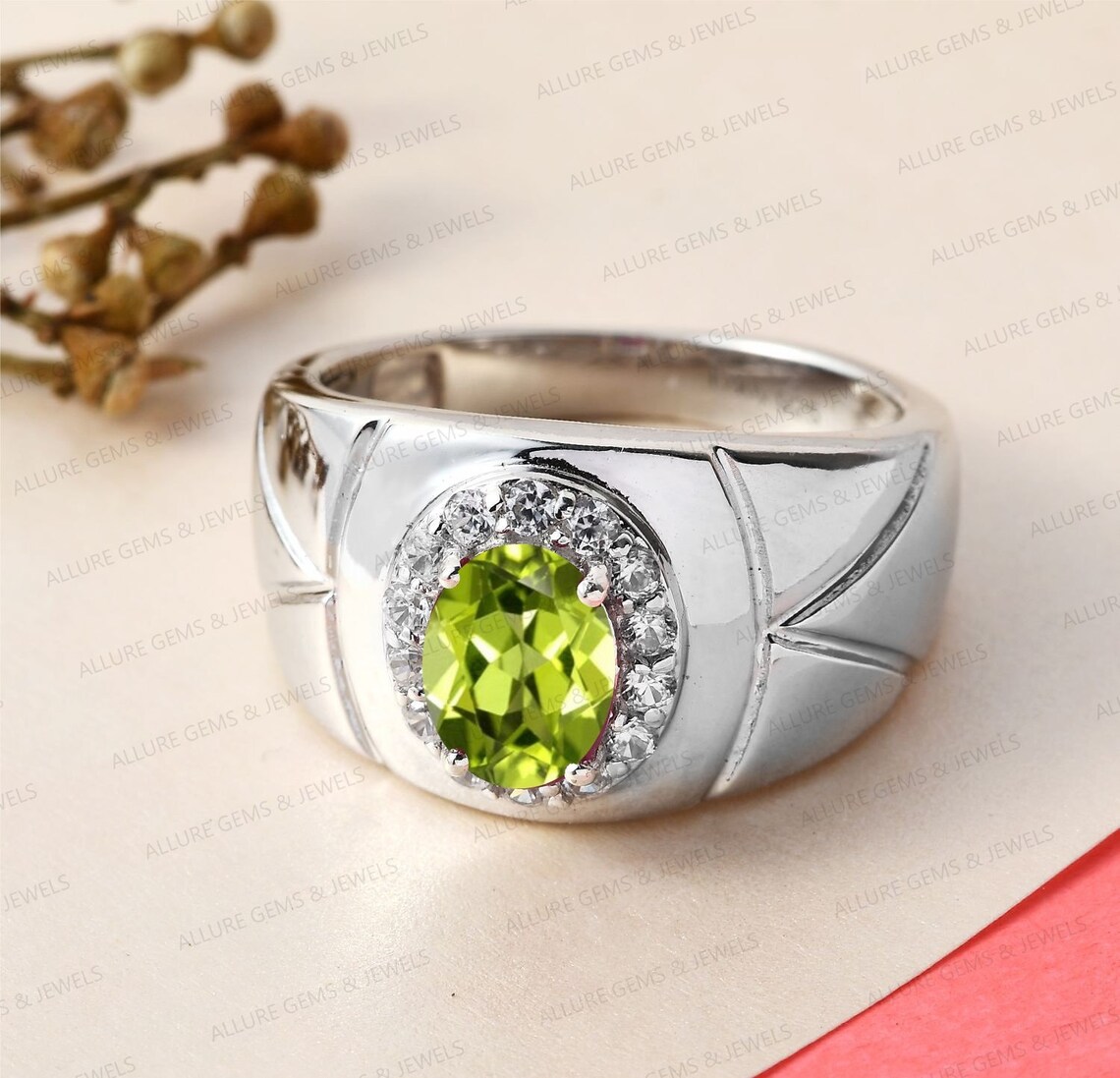 Men Peridot Pinky Ring Mens Ring 925 Sterling Silver Etsy
