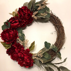 Fall Wreath for Front Door | Peony Wreath | Autumn Front Door Decor | Farmhouse Wreath | Thanksgiving Wreath | Fall Floral Wall Hanging
