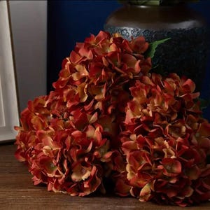 Real Touch Hydrangea Stem | High quality Faux Flowers | Dark Orange Hydrangea |  Hydrangea for Crafts | DIY Flower arrangements | Hydrangeas