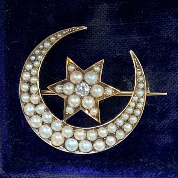 Victorian Crescent & Star Brooch