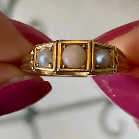 Victorian Half Pearl & Angel Skin Coral Ring