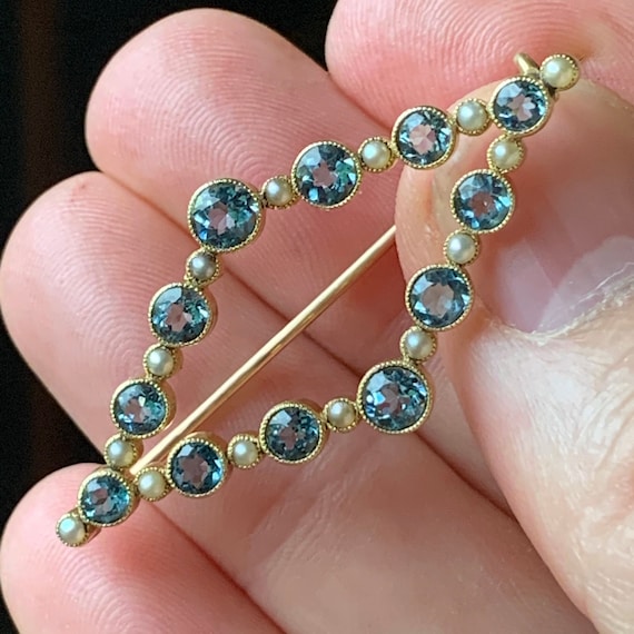 Aquamarine & Pearl Edwardian Brooch