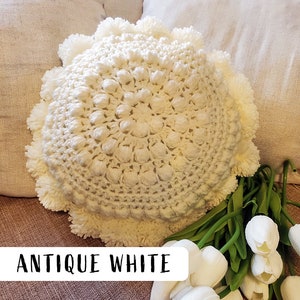 Crochet Round Bubble Cushion with Pompom Home Décor Boho Style Farmhouse Pompom Cushions Round Throw Pillow image 1