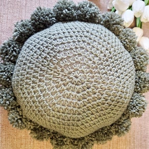 Crochet Round Bubble Cushion with Pompom Home Décor Boho Style Farmhouse Pompom Cushions Round Throw Pillow image 9