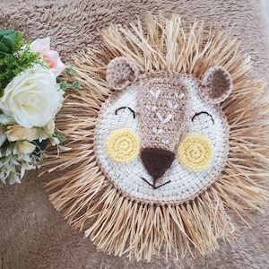 Lion Crochet Raffia Wall Decor | Safari Jungle | Nursery | Kids Room | Decor | Crochet | Wall Art | Boho | Wall Hanging | Raffia