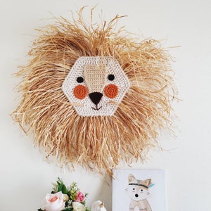 Lion Crochet Raffia Wall Decor | Safari Jungle Nursery | Teepee Decor | Nursery & Kids Decor | Crochet | Wall Art | Boho | Wall Hanging