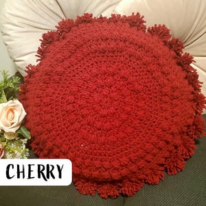 Crochet Round Bubble Cushion with Pompom Home Décor Boho Style Farmhouse Pompom Cushions Round Throw Pillow image 7