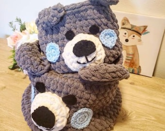 Bear Basket Diaper Storage | Many Colors | Cute Fabrics | Bear Woodland Nursery Decor | Kids Decor | Storage Box | Toy Storage | Accessories