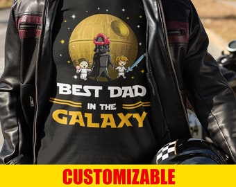 Custom Dad T-shirt, Best Dad In The Galaxy Shirt with Son and Daughter, Father&#39;s Day Gift, Christmas Present For Awesome Dad