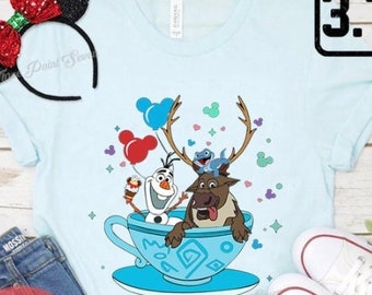 Camiseta Olaf e Sven Spinning Cup, Camiseta Frozen E0402