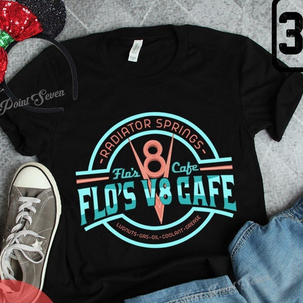 Cars Flo's V8 Cafe Shirt, Radiator Springs, California Adventure, Disney Family and Friends Men and Women Matching Vacation Shirt E0555