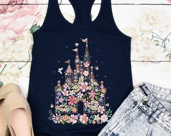 Floral Castle Tank Top, Floral Magic Kingdom Tank Top E0724