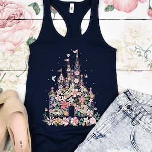 Floral Castle Tank Top, Floral Magic Kingdom Tank Top E0724