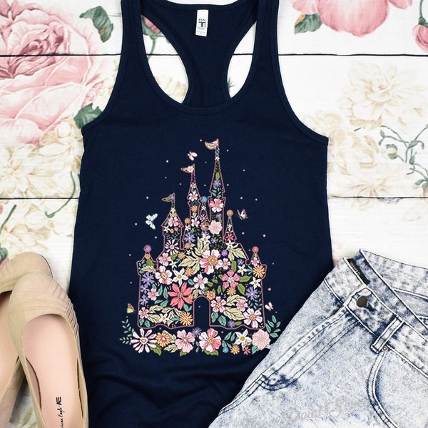 Camiseta sin mangas Floral Castle, camiseta sin mangas Floral Magic Kingdom E0724