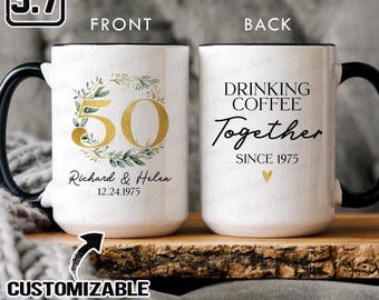 Personalized 50th Anniversary Mug, Custom Wedding Anniversary Gift For Parents, Golden Anniversary Coffee Cup, Valentine's Day Gift TN1175