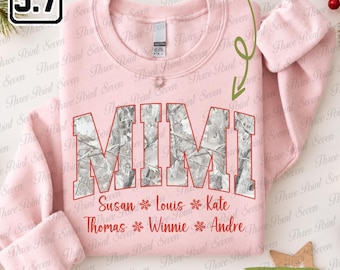Gepersonaliseerde Mimi kersttrui, sneeuwcamouflage oma shirt, Mimi wintercadeau TN2451-5