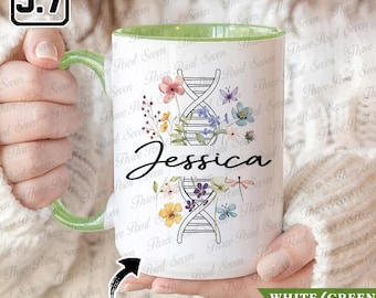 Personalized Floral DNA Mug, Biochemistry PhD Grad Gift, Genetic Counselor Mug, Biology Teacher & Bioinformatics Scientist Mug TN1432