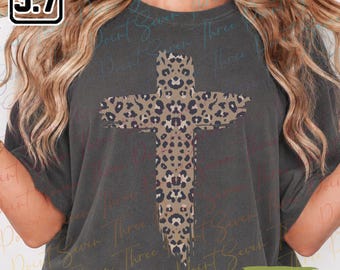 Sweatshirt met luipaardprint en kruis, christelijk kerstshirt, religieus cadeau TN2504