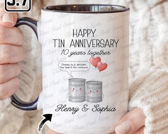 Taza de hojalata personalizada para aniversario de bodas: 10 años de casados, regalo de 10.º aniversario para esposa o esposo, regalo de San Valentín TN1158
