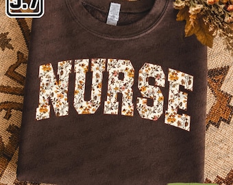 Fall Nurse Sweatshirt, Floral Autumn Nurse Shirt, Retro Thanksgiving Gift TN2258-5