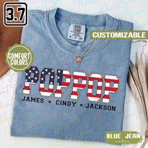 Personalized Poppop Comfort Colors® Shirt, Grandpa USA Flag T-Shirt, Custom Papa With Grandkids Names Shirt TN0547-5