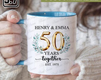 Personalized 50th Anniversary Mug, Custom Wedding Anniversary Gift For Parents, Golden Anniversary Couple Mug TN0861