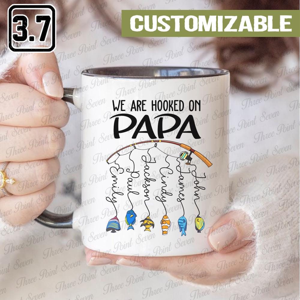 Personalized We Are Hooked On Papa Mug, Fishing Grandpa Gift, Custom Grandpa With Grandkids Names Mug TN0554-4
