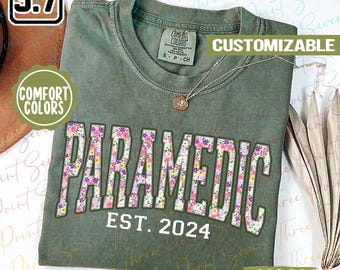 Personalized Floral Paramedic Comfort Colors® Shirt, EMT Student T-Shirt, Emergency Medical Technician Gifts TN0423-V14