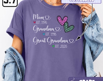 Gepersonaliseerd cadeau voor overgrootmoeder, T-shirt met jaartal en familie-opdruk, verjaardagscadeau voor overgrootmoeder, T-shirt ter aankondiging van een zwangerschap, Sweatshirt DH00601