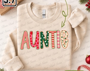 Gepersonaliseerde kersttrui voor tante, T-shirt op maat voor tante, Kerstcadeau voor tante TN2518-2