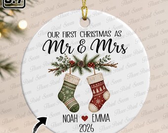 Adorno navideño personalizado para la primera Navidad como marido y mujer, regalo de Navidad para recién casados, recuerdo de la primera Navidad juntos TN2396