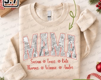 Gepersonaliseerde kersttrui voor mama, sneeuwcamouflage mama shirt, mama wintercadeau TN2451